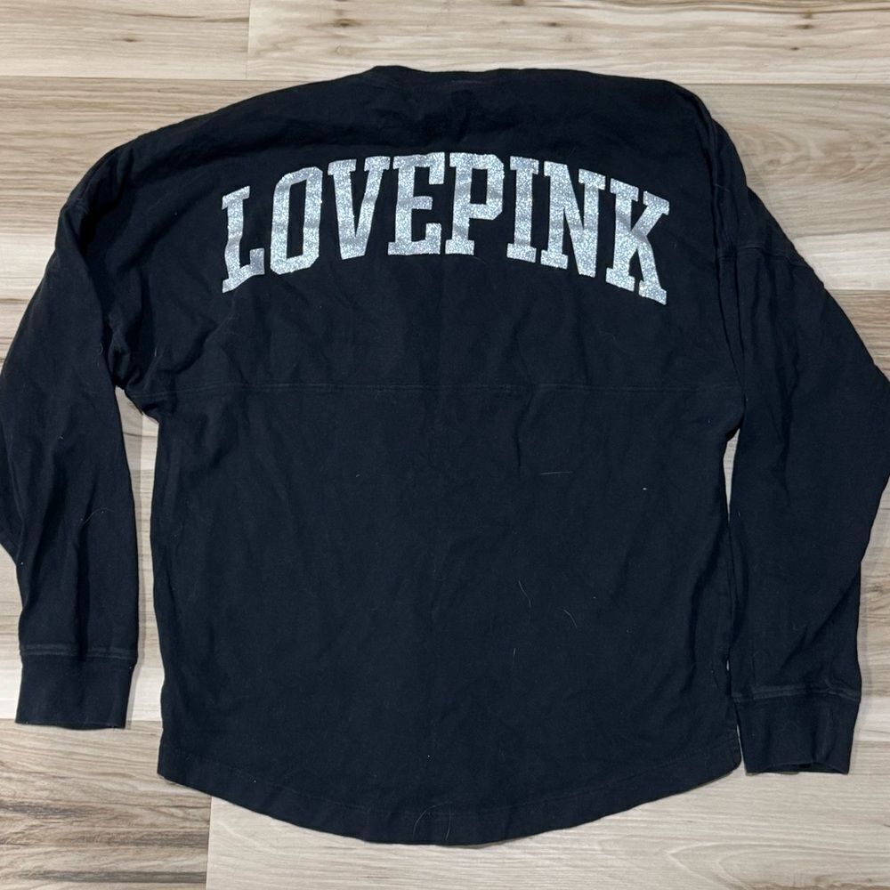 Victoria’s Secret PINK Love Pink Glitter Silver Black Top Women’s XS